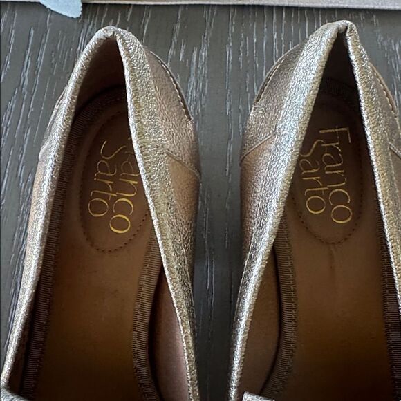 Franco Sarto Gold Block Heel Loafers Fringe Studs Embellished Shoes Size 6.5 EUC - Picture 3 of 12